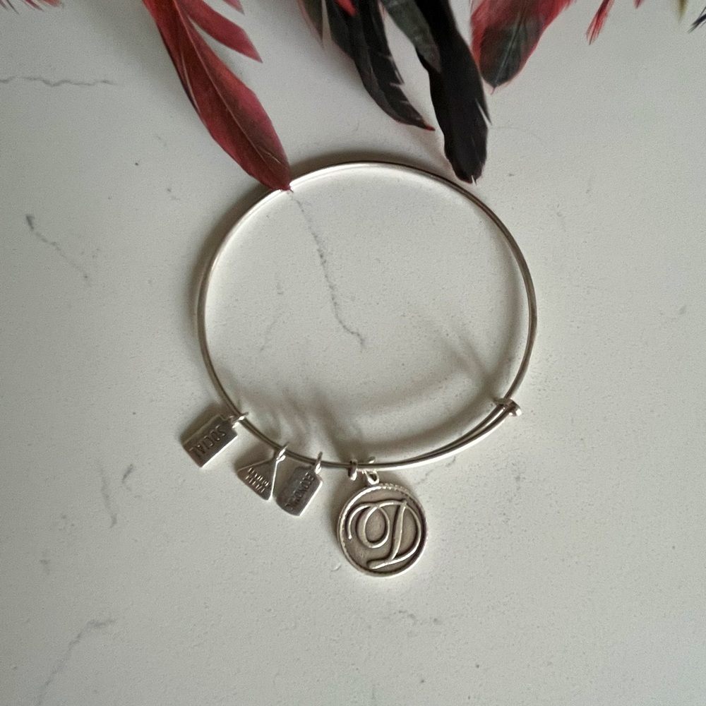 3/$30 Wind and Fire Letter D  Expandable Bangle Bracelet Silver Toned